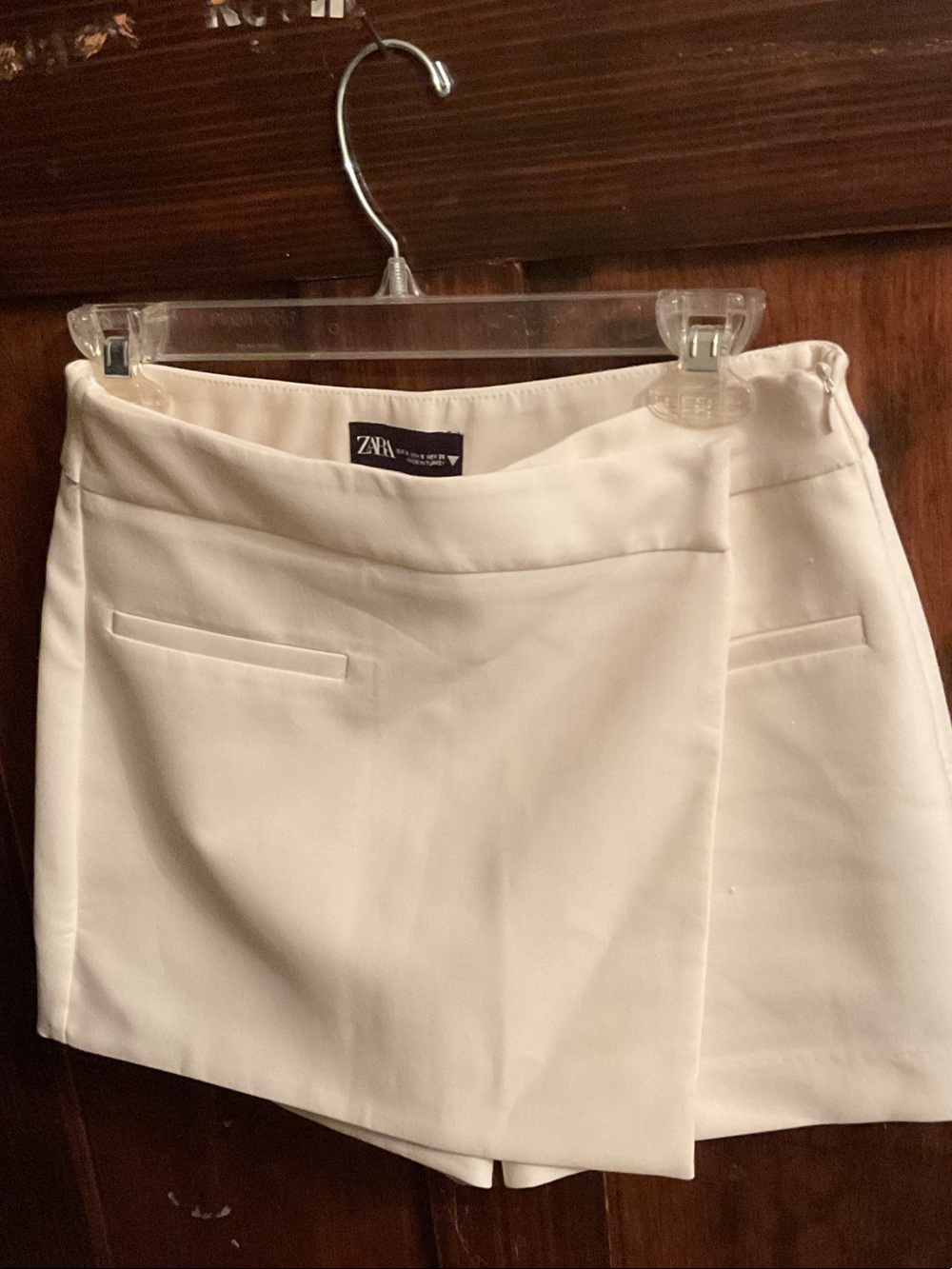 Zara Cream Wrap-Front Mini Skort with Faux Welt Pockets